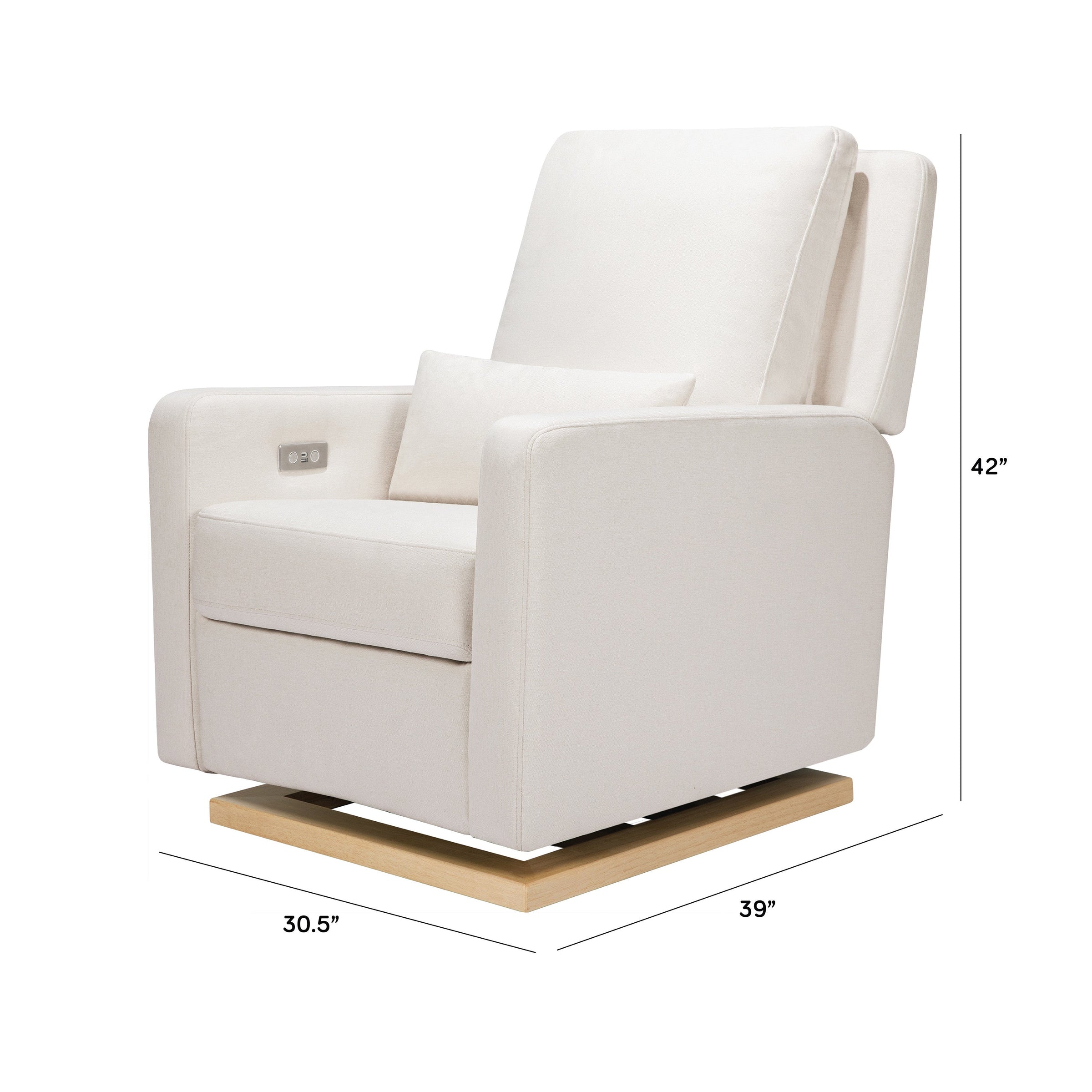 M23085PCMEWLB,Sigi Glider Recliner w/ Electronic Control and USB in Performance Cream Eco-Weave w/Light wood base
