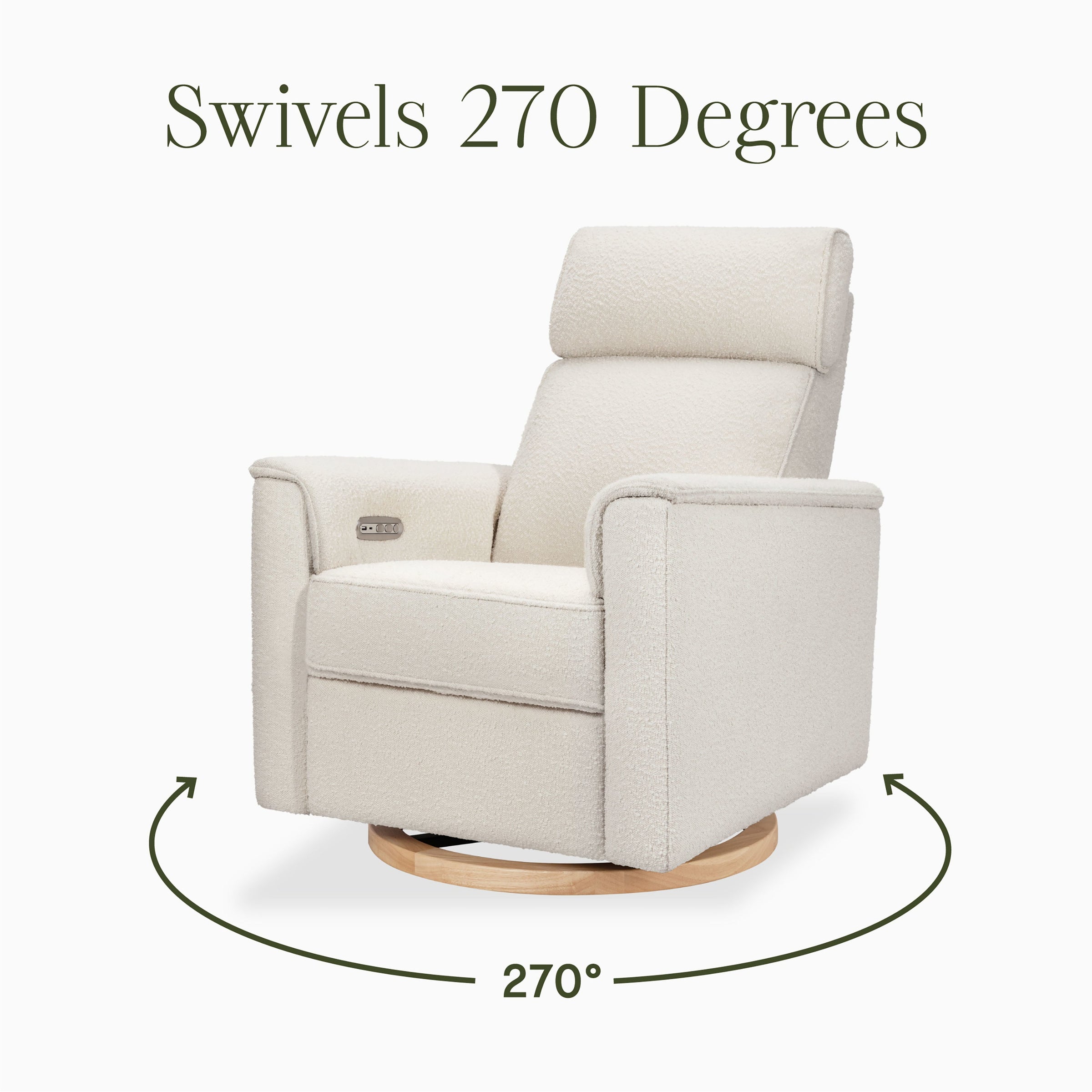 B17186WBLB,Willa Plus Power Glider Recliner w/ Power Headrest in Ivory Boucle with Light Wood Base