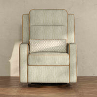 M23082OSCTB,Nate Berkus x Babyletto Sigi Pro Power Recliner in Perf Olive Stripe Eco-Crossweave w/Toffee Base