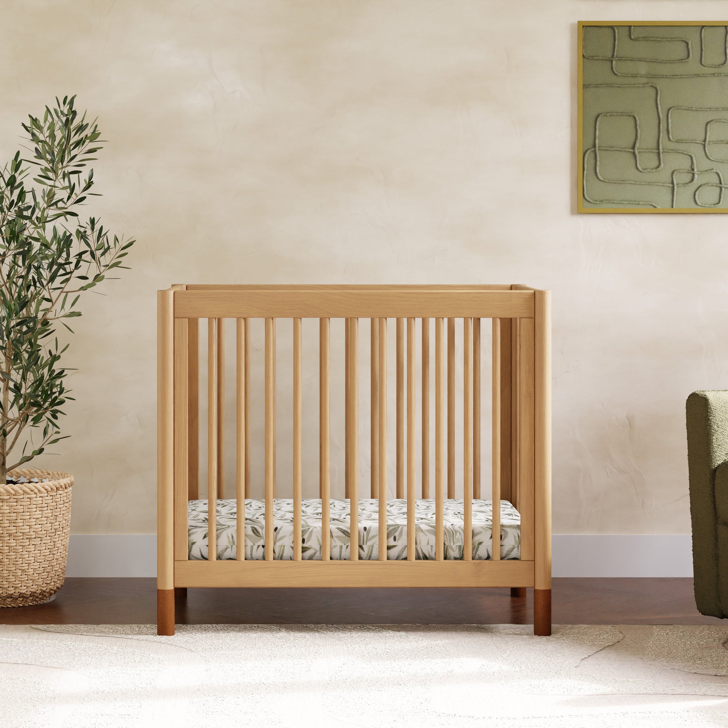 M12998HYVTL,Gelato 4-in-1 Convertible Mini Crib and Twin bed in Honey with Vegan Tan Leather Feet