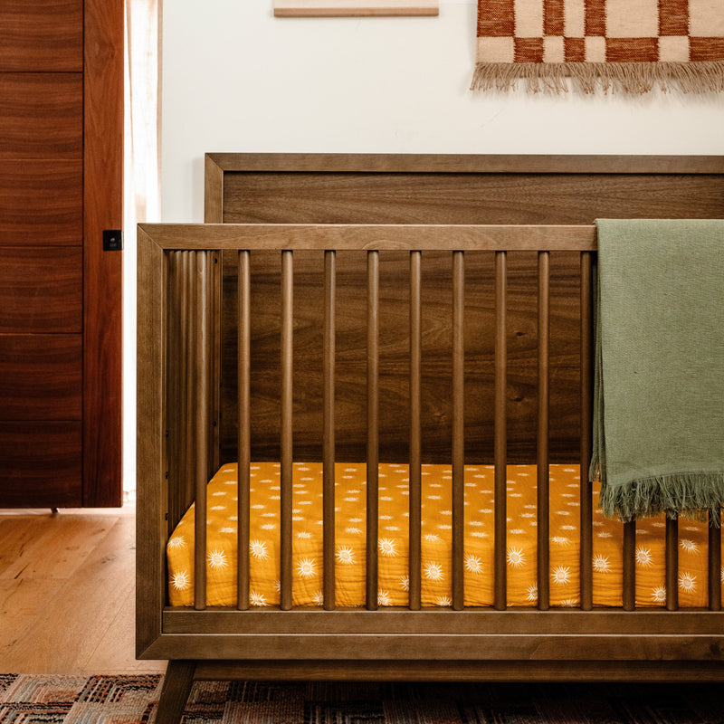 M15901NL,Palma Mid-Century 4-in-1 Convertible Crib w/Toddler Bed Conversion in Natural Walnut