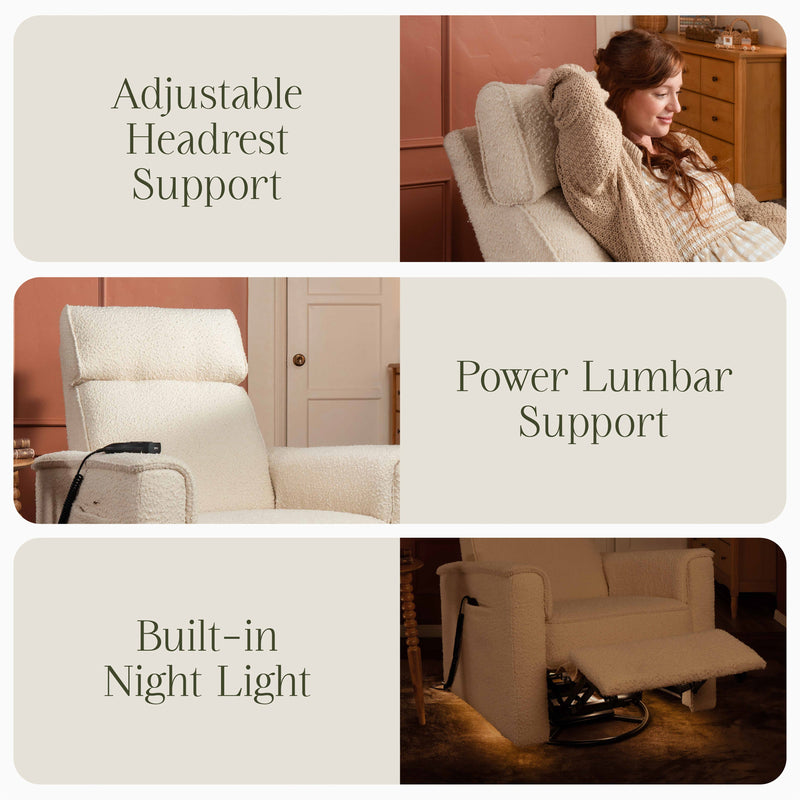 M17183PWB,Willa Deluxe Power Glider Recliner w/Heat&Massage in Performance Ivory Boucle