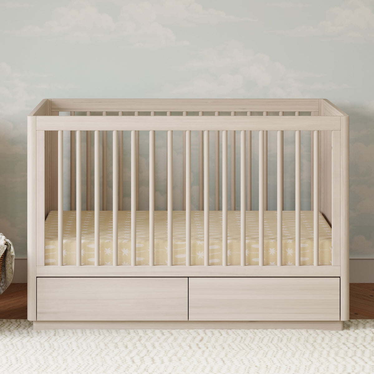 M21601NX,Bento 3-in-1 Convertible Storage Crib w/Toddler Bed Conversion Kit in Washed Natural