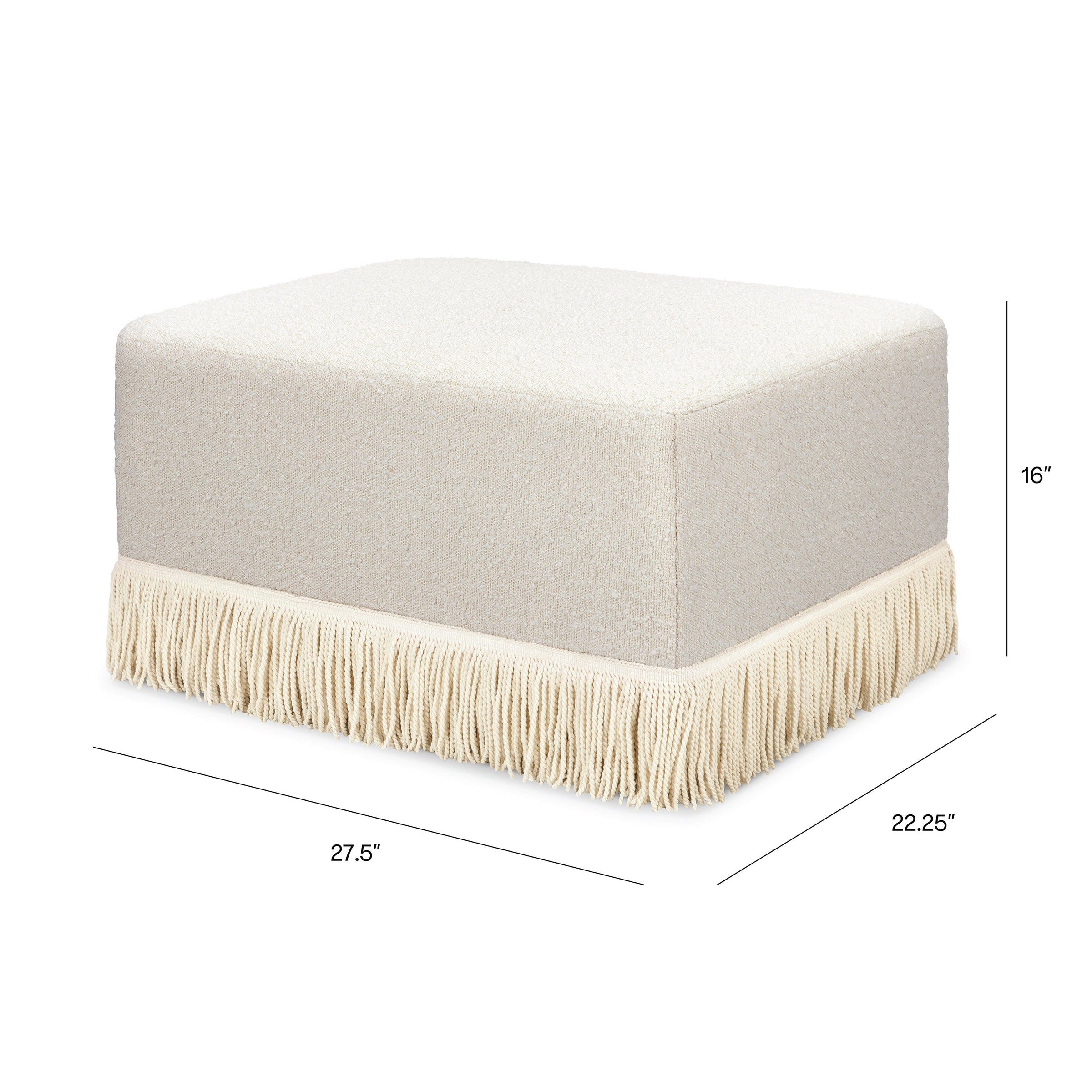 M21785WBIF,Crawford Gliding Ottoman in Ivory Boucle with Ivory Tassel Fringe