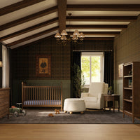 M30985PWBHF,Tuffet Storage Ottoman in Performance Ivory Boucle w/Honey Ball Feet