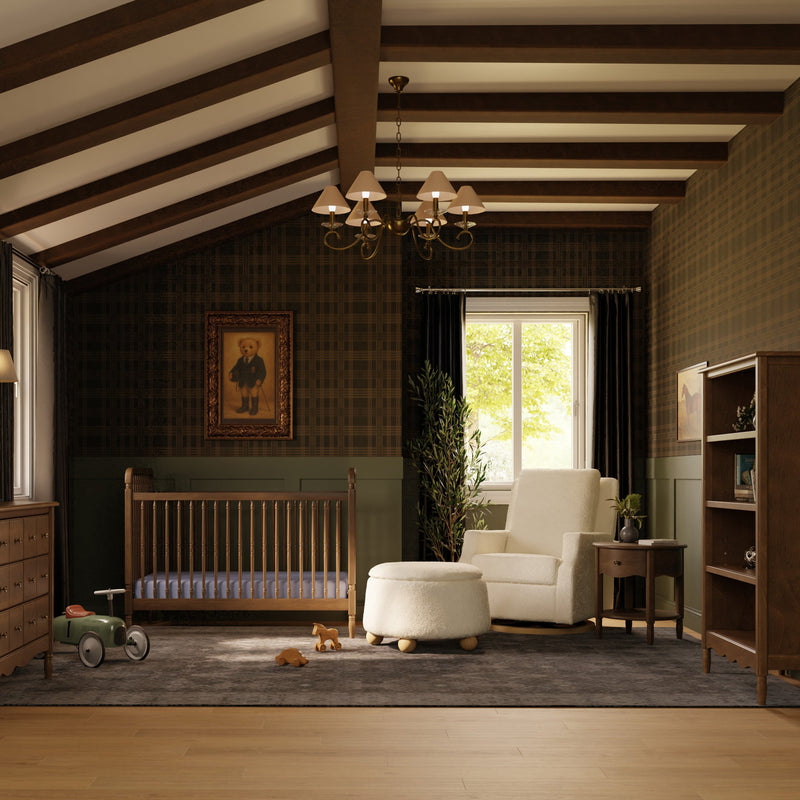 M30985PWBHF,Tuffet Storage Ottoman in Performance Ivory Boucle w/Honey Ball Feet