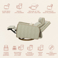 M23082OSCTB,Nate Berkus x Babyletto Sigi Pro Power Recliner in Perf Olive Stripe Eco-Crossweave w/Toffee Base