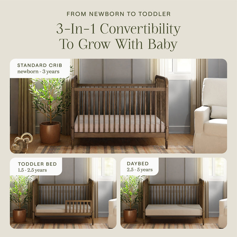 M7101NL,Liberty 3-in-1 Convertible Spindle Crib w/Toddler Bed Conversion Kit in Natural Walnut