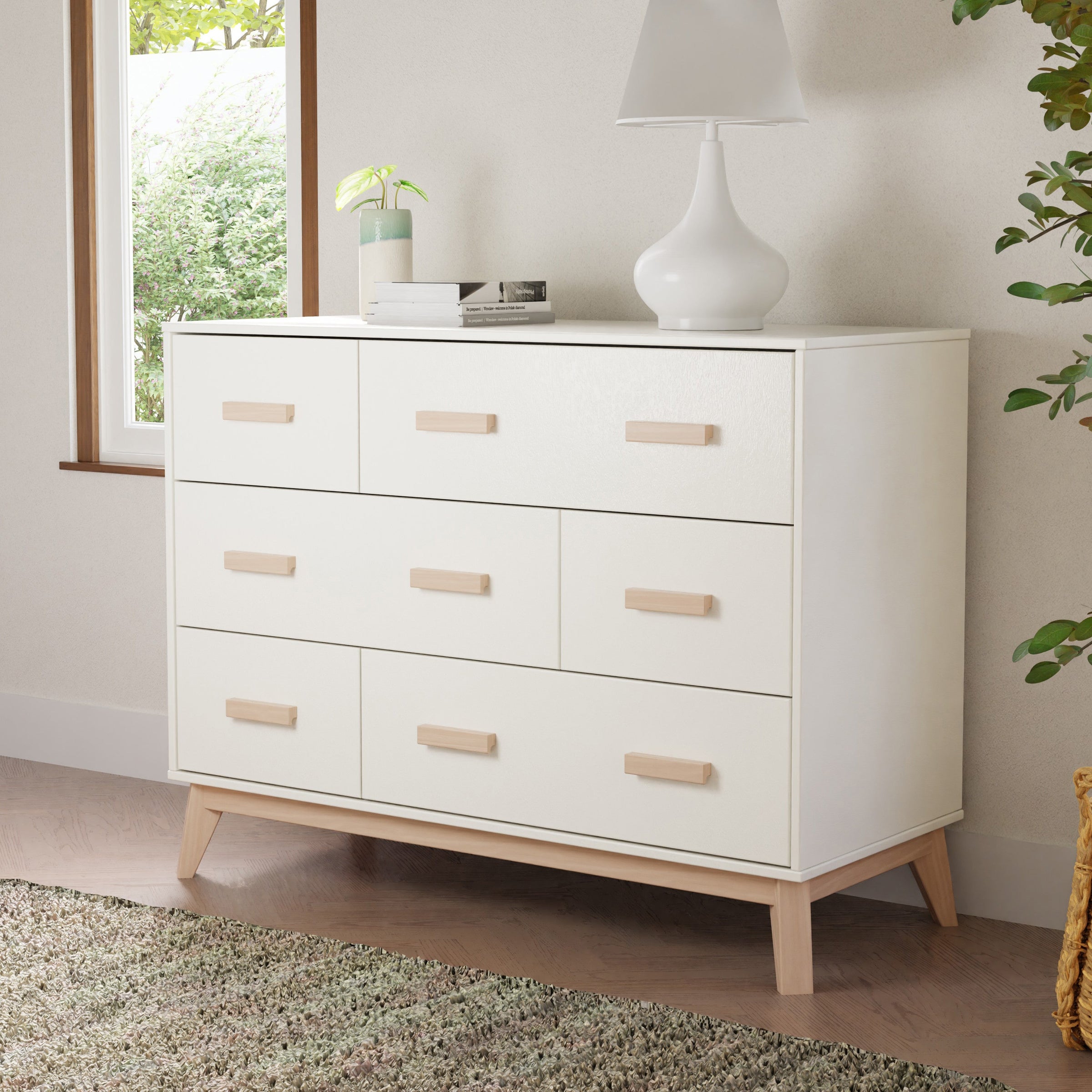 M5826WNX,Scoot 6-Drawer Dresser in White/Washed Natural
