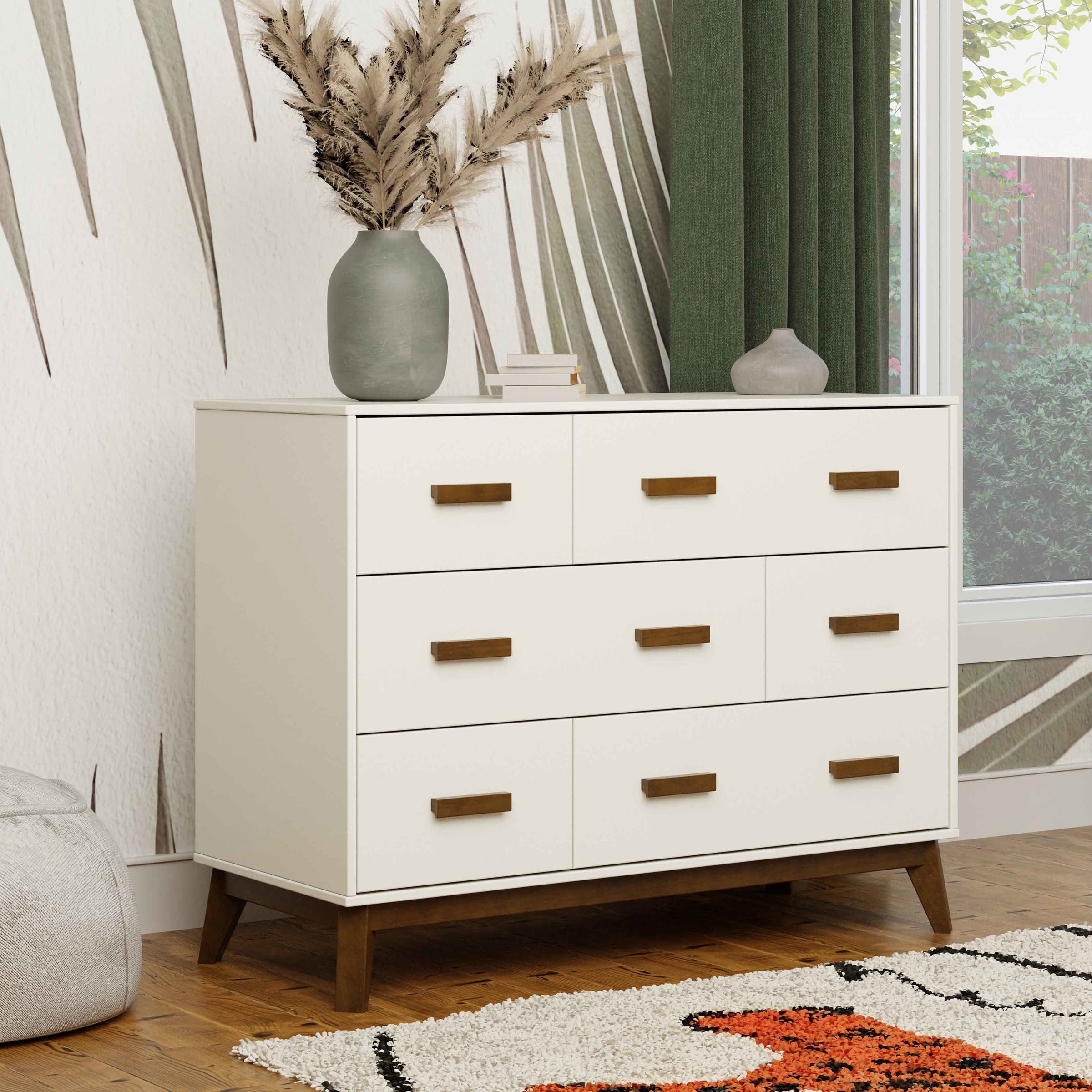 M5826WNL,Scoot 6-Drawer Dresser in White/Natural Walnut