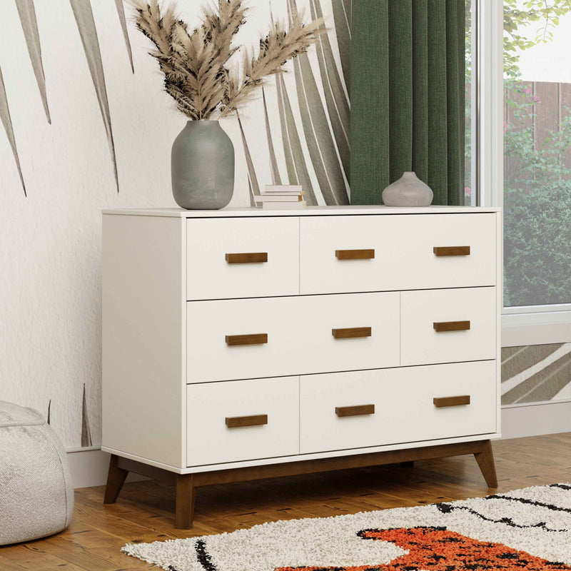 M5826WNL,Scoot 6-Drawer Dresser in White/Natural Walnut