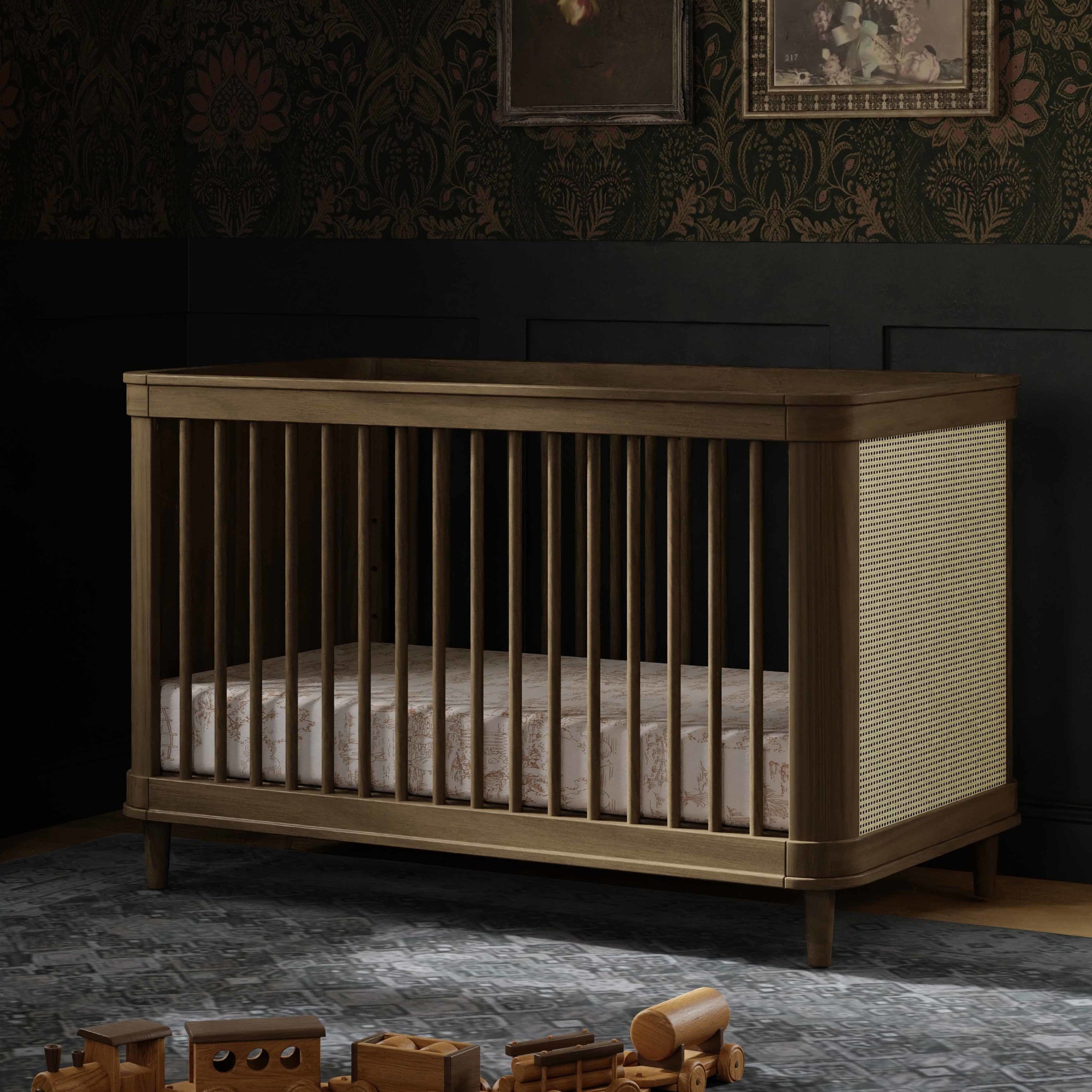 M23701NLBC,Marin with Cane 3-in-1 Convertible Crib in Natural Walnut and Blonde Cane