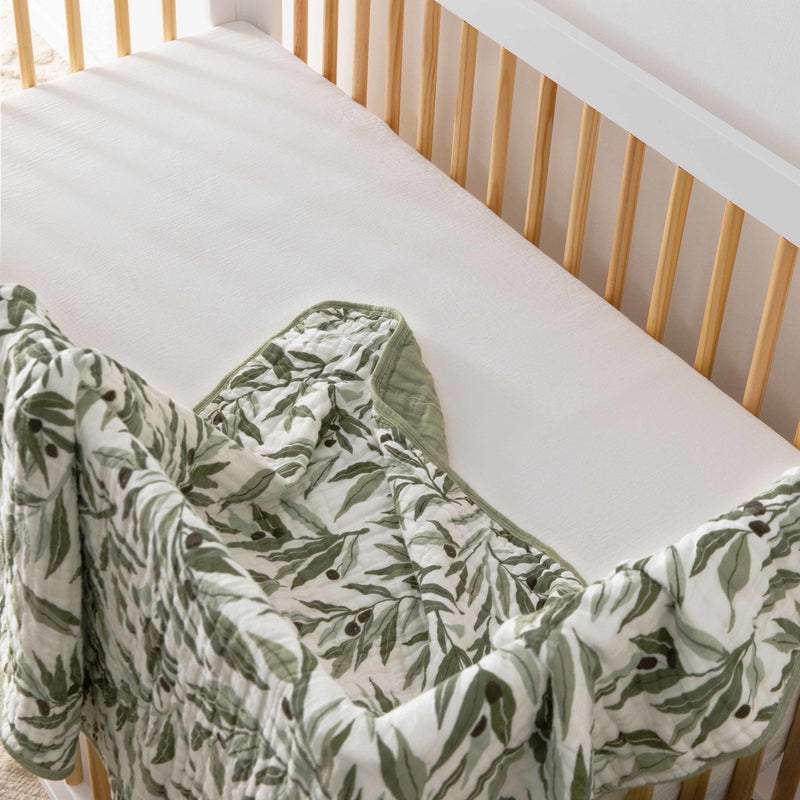 T28239,Olive Branches Muslin Quilt in GOTS Certified Organic Cotton