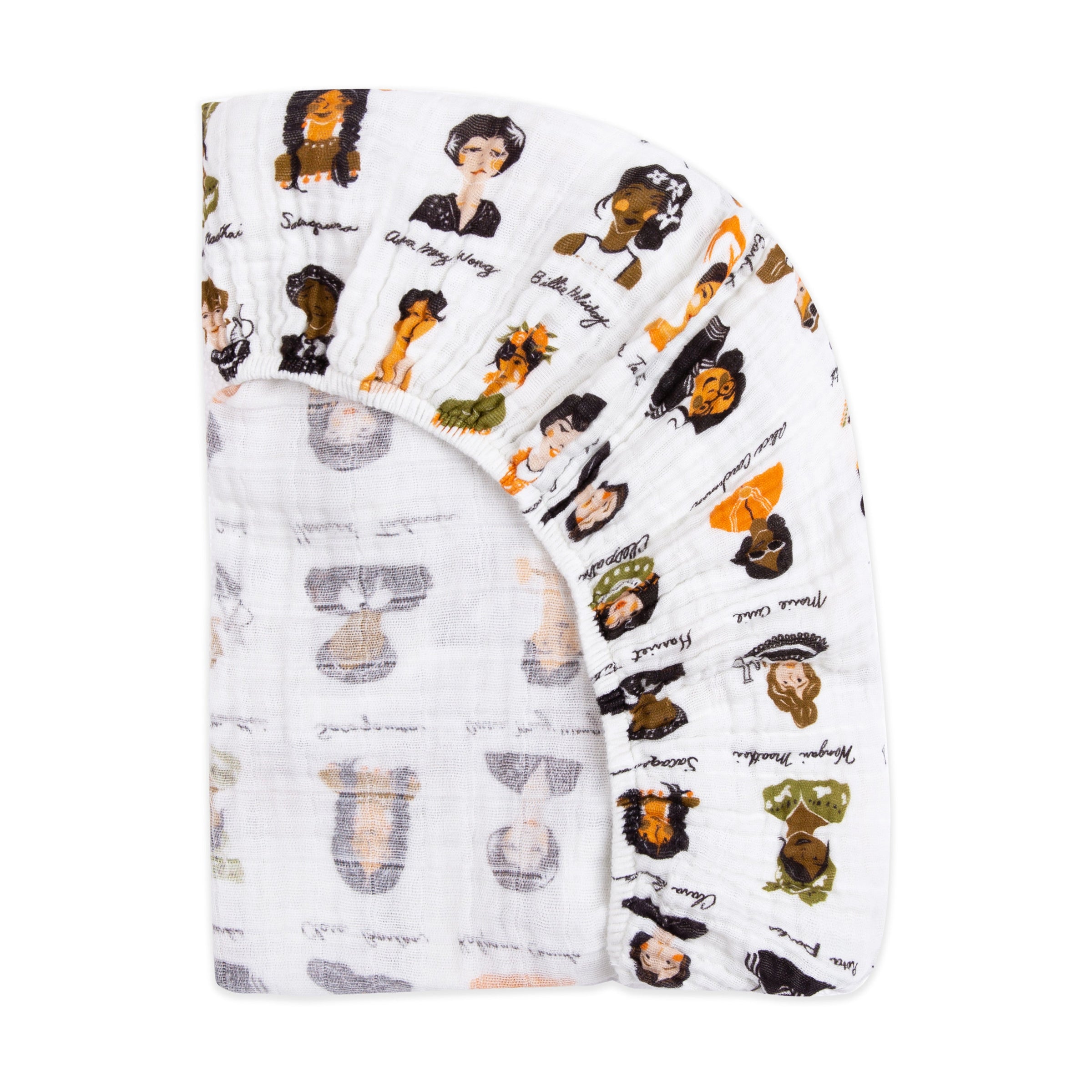 T28436,Women In History Muslin Mini Crib Sheet in GOTS Certified Organic Cotton