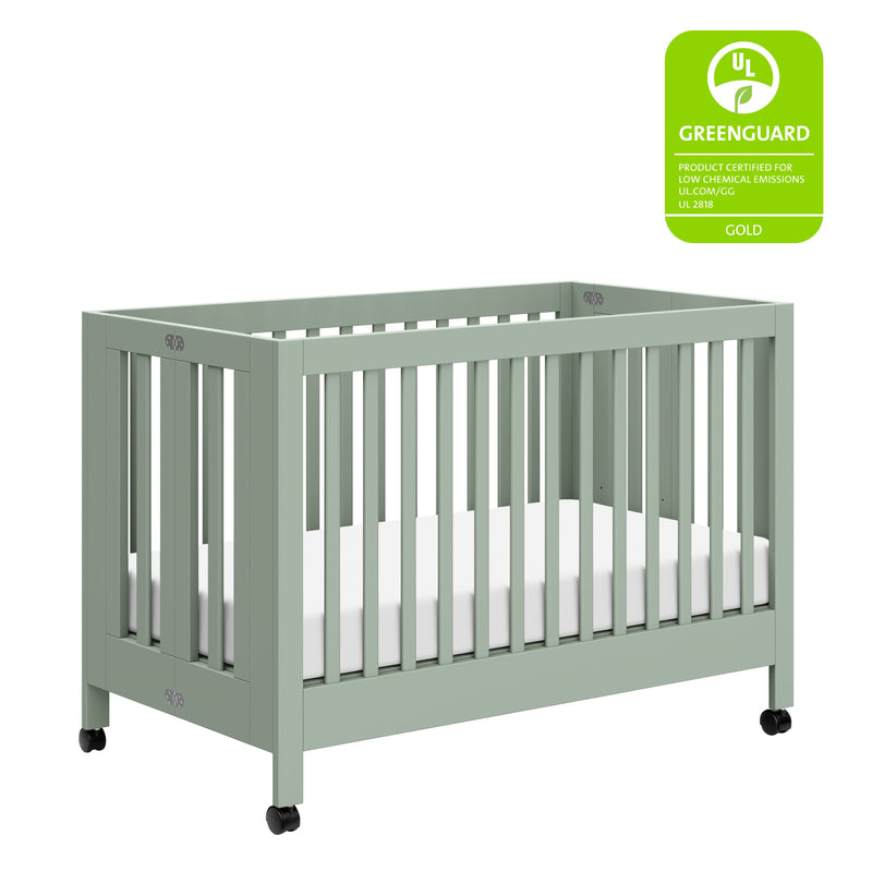 M6601LS,Maki Full Size Folding Crib w/ Toddler Bed Conversion Kit in Light Sage