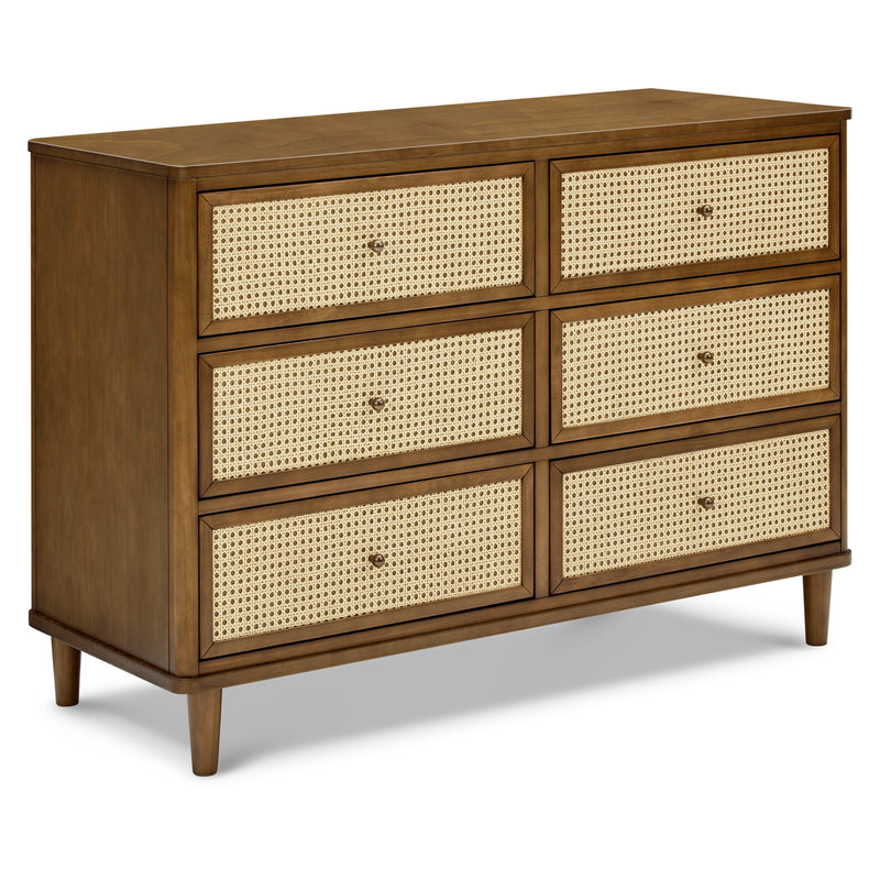 M23716NLBC,Marin with Cane 6 Drawer Assembled Dresser in Natural Walnut and Blonde Cane