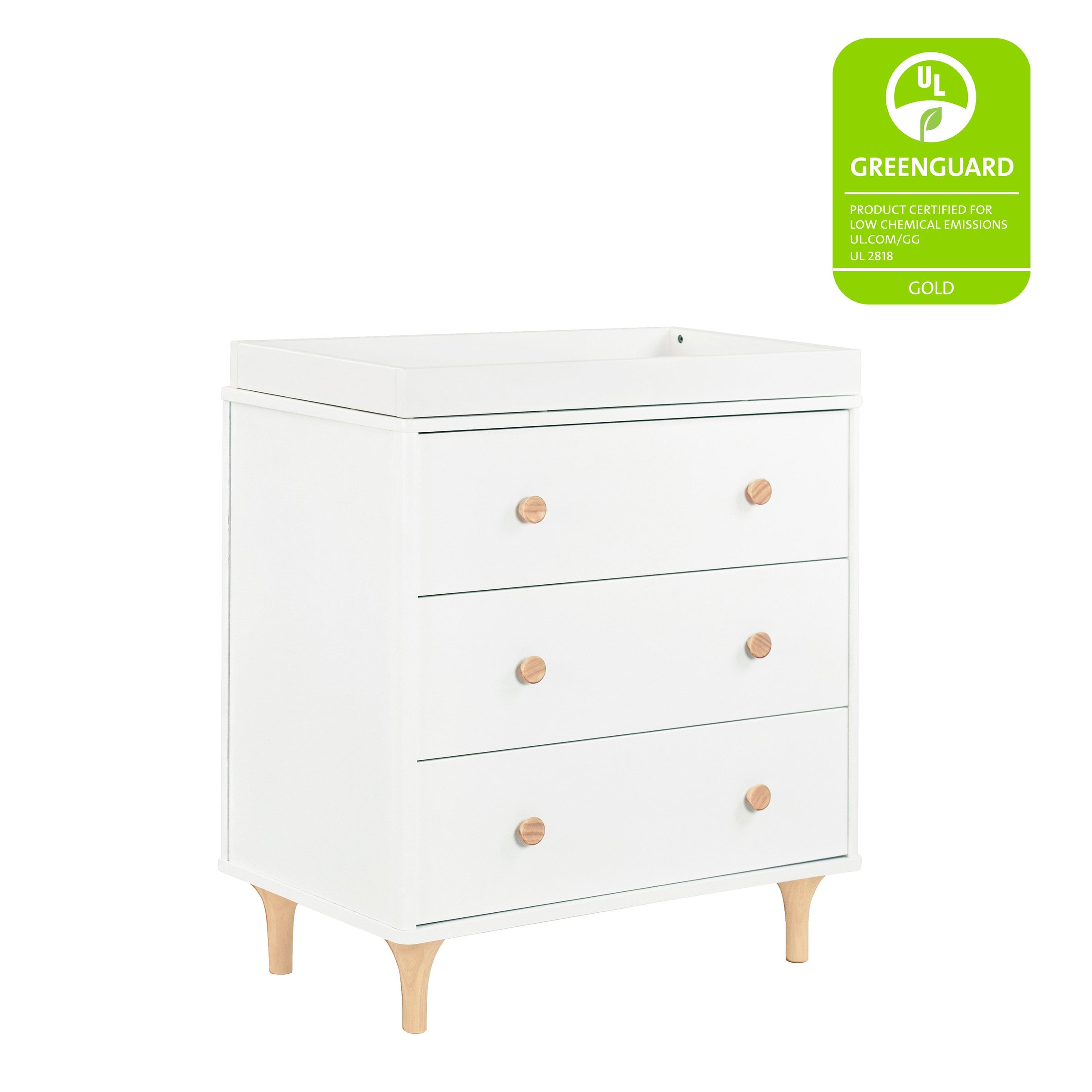 M9023WN,Lolly 3-Drawer Changer Dresser w/Removable Changing Tray in White/Natural