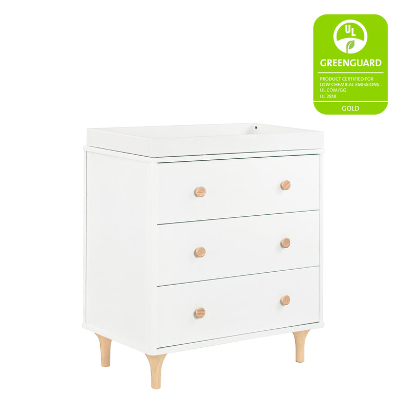 M9023WN,Lolly 3-Drawer Changer Dresser w/Removable Changing Tray in White/Natural