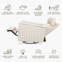 M17183TGH,Willa Deluxe Power Glider Recliner w/Heat&Massage in Tan Gingham