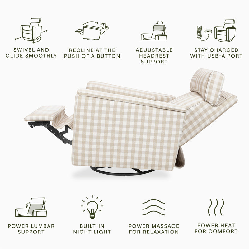 M17183TGH,Willa Deluxe Power Glider Recliner w/Heat&Massage in Tan Gingham