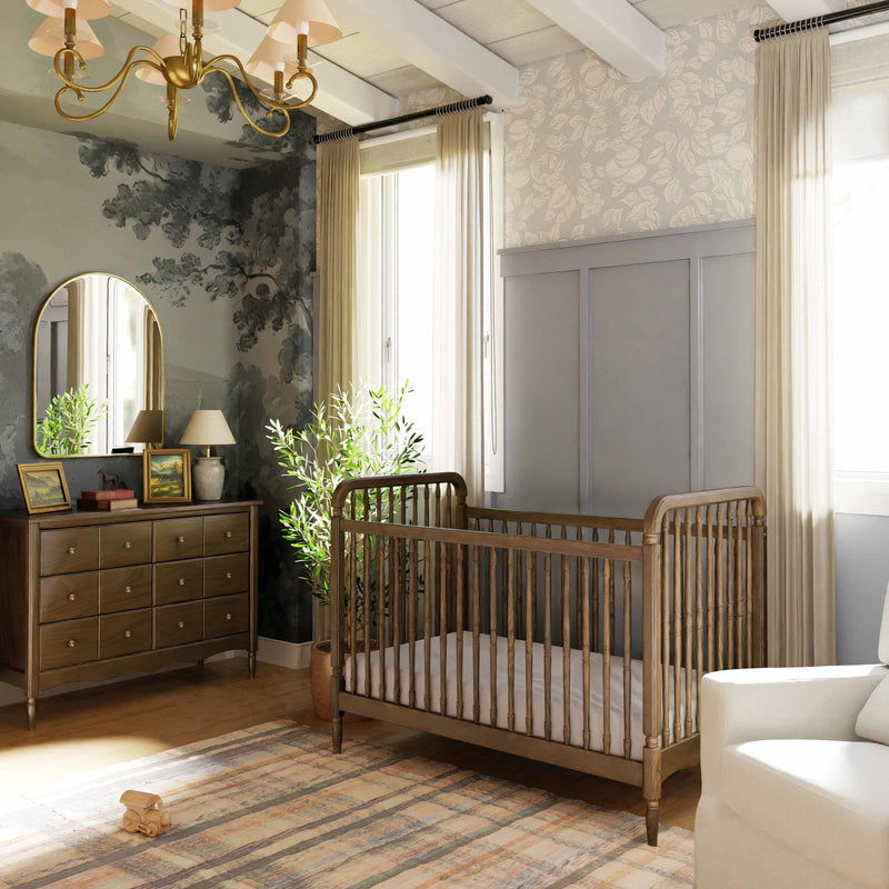 M7101NL,Liberty 3-in-1 Convertible Spindle Crib w/Toddler Bed Conversion Kit in Natural Walnut