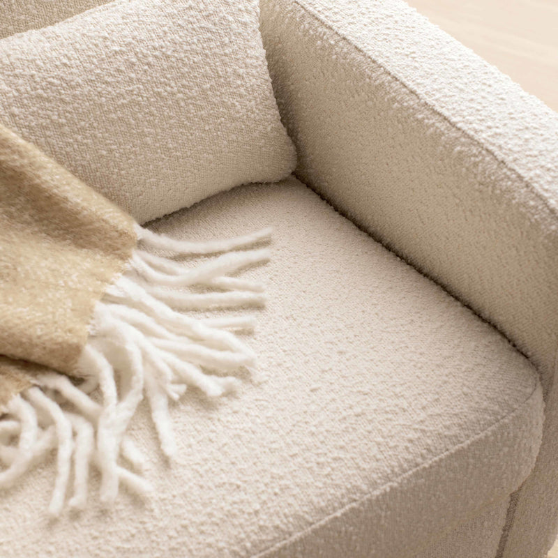 M23085WBLB,Sigi Glider Recliner w/ Electronic Control and USB in Ivory Boucle w/Light Wood Base