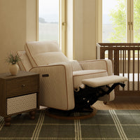 M23082BSCTB,Nate Berkus x Babyletto Sigi Pro Power Recliner in Perf Bronze Stripe Eco-Crossweave w/Toffee Base
