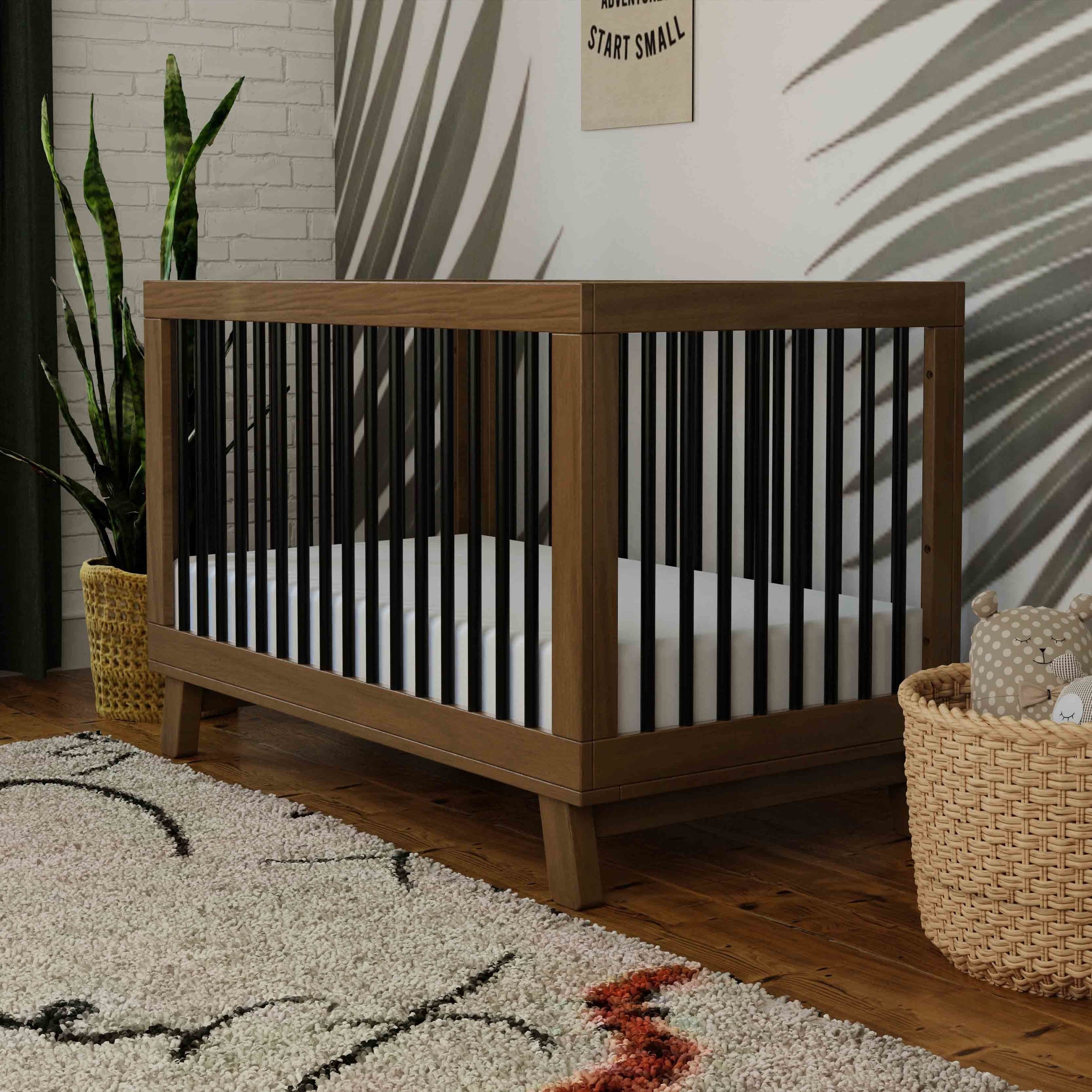 M4201NLB,Hudson 3-in-1 Convertible Crib w/ToddlerBedConversion Kit in Natural Walnut/Black