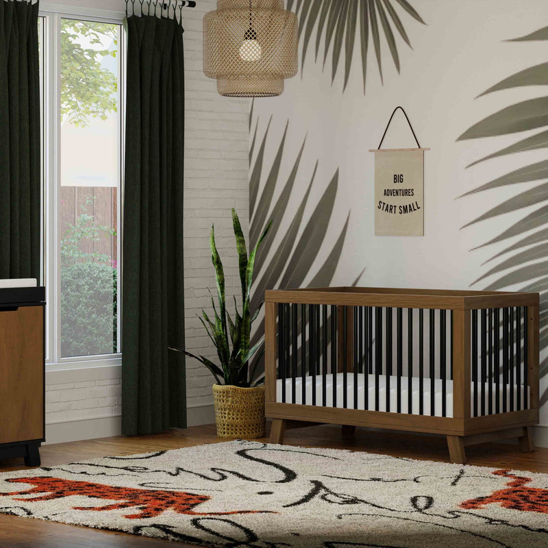 M4201NLB,Hudson 3-in-1 Convertible Crib w/ToddlerBedConversion Kit in Natural Walnut/Black