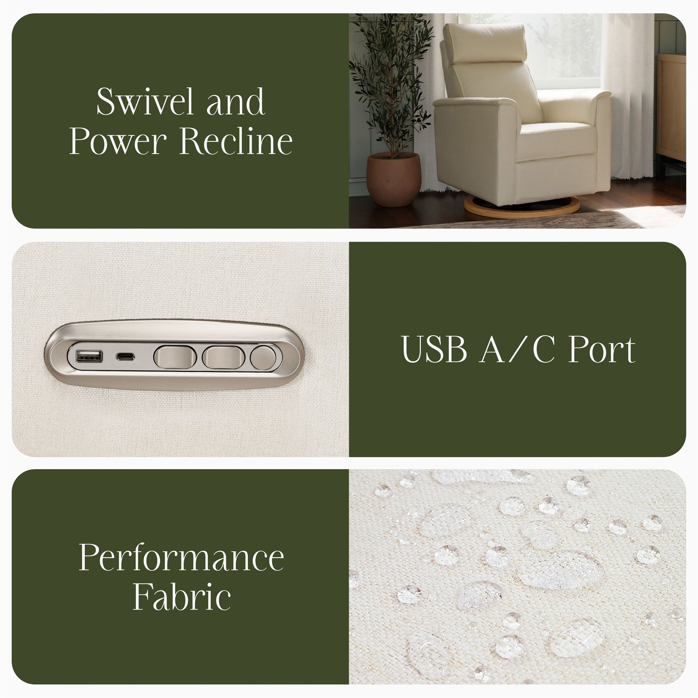 B17186PCMEWLB,Willa Plus Power Glider Recliner w/ Power Headrest in Performance Cream Eco-Weave w/Light Wood base