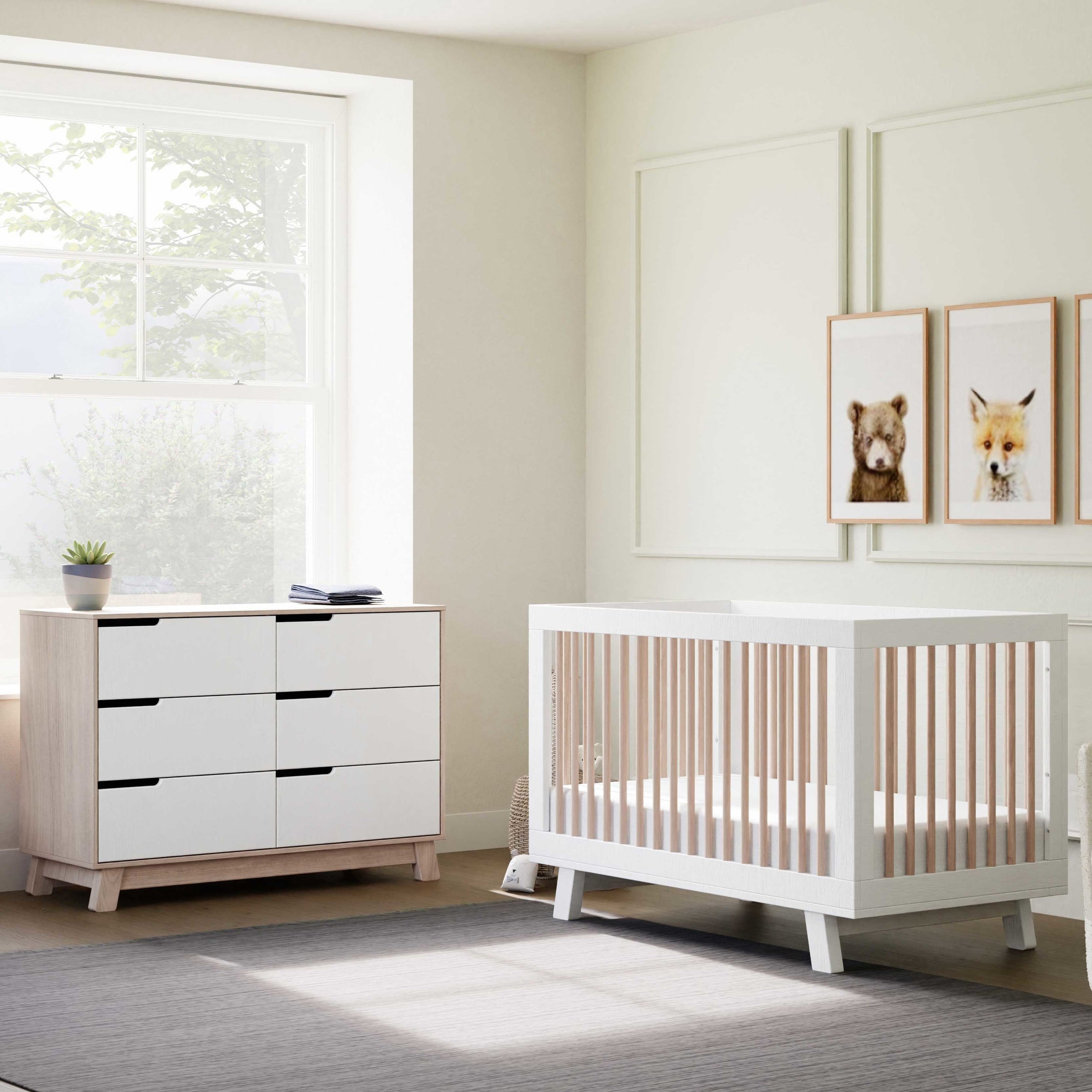 M4201WNX,Hudson 3-in-1 Convertible Crib w/ToddlerBedConversion Kit in White/Washed Natural