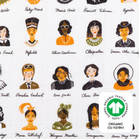 T28436,Women In History Muslin Mini Crib Sheet in GOTS Certified Organic Cotton