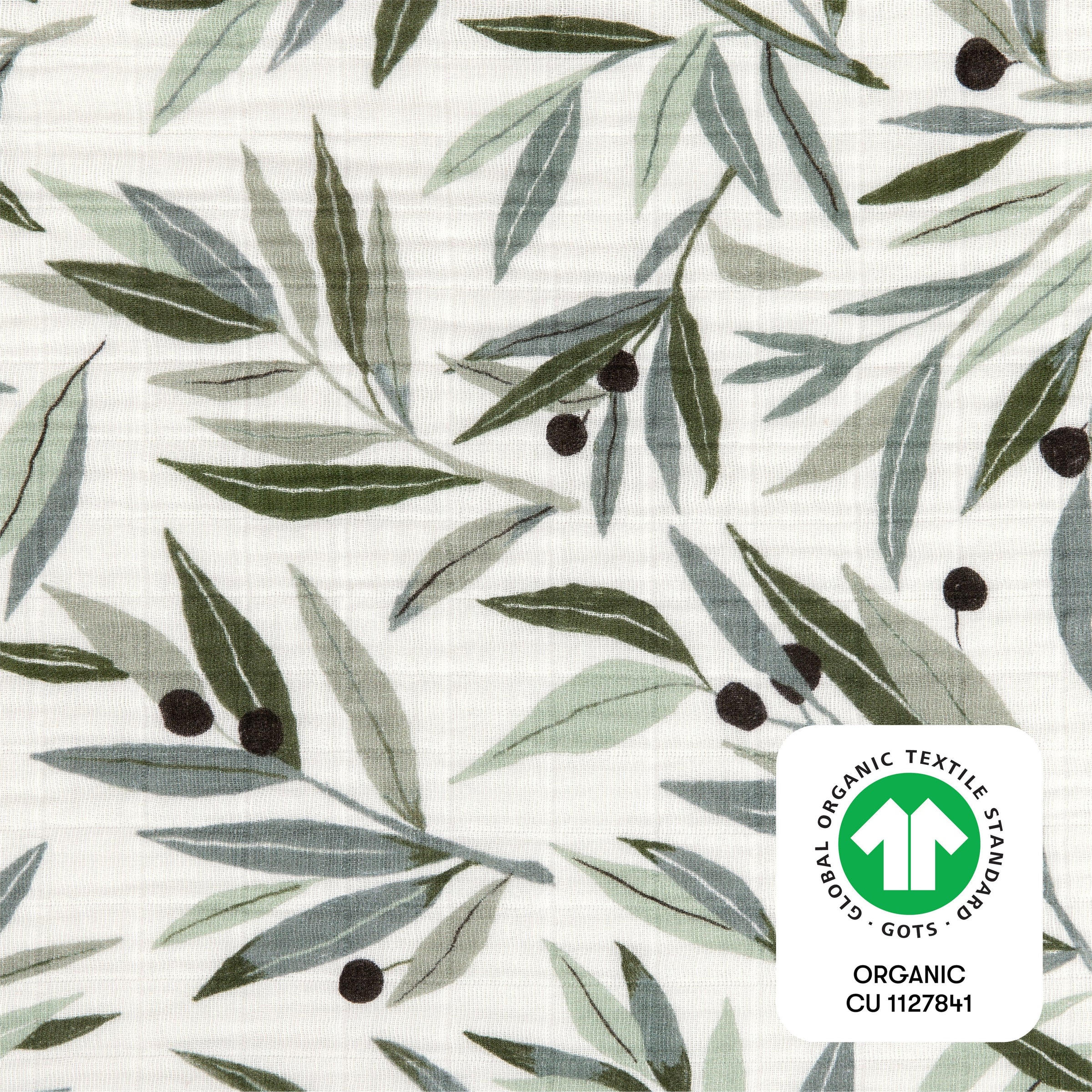 T28239,Olive Branches Muslin Quilt in GOTS Certified Organic Cotton