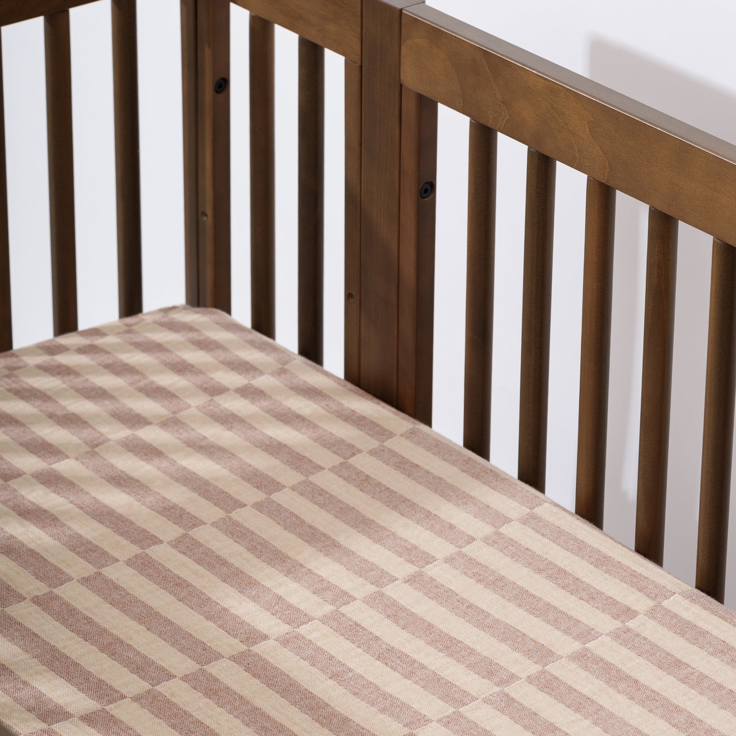 T30635,Cocoa Stripe Muslin Crib Sheet in GOTS Certified Organic Cotton