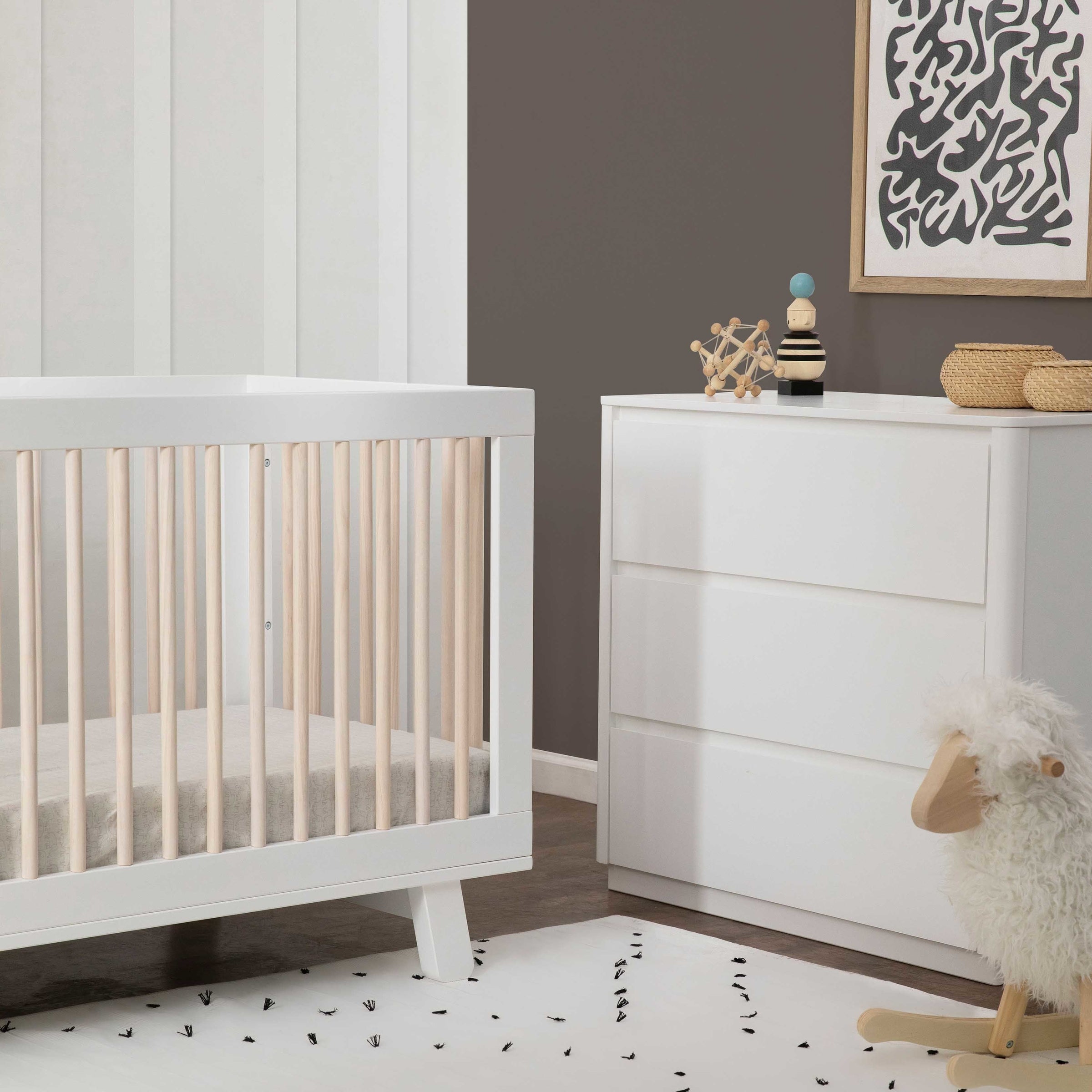 M4201WNX,Hudson 3-in-1 Convertible Crib w/ToddlerBedConversion Kit in White/Washed Natural