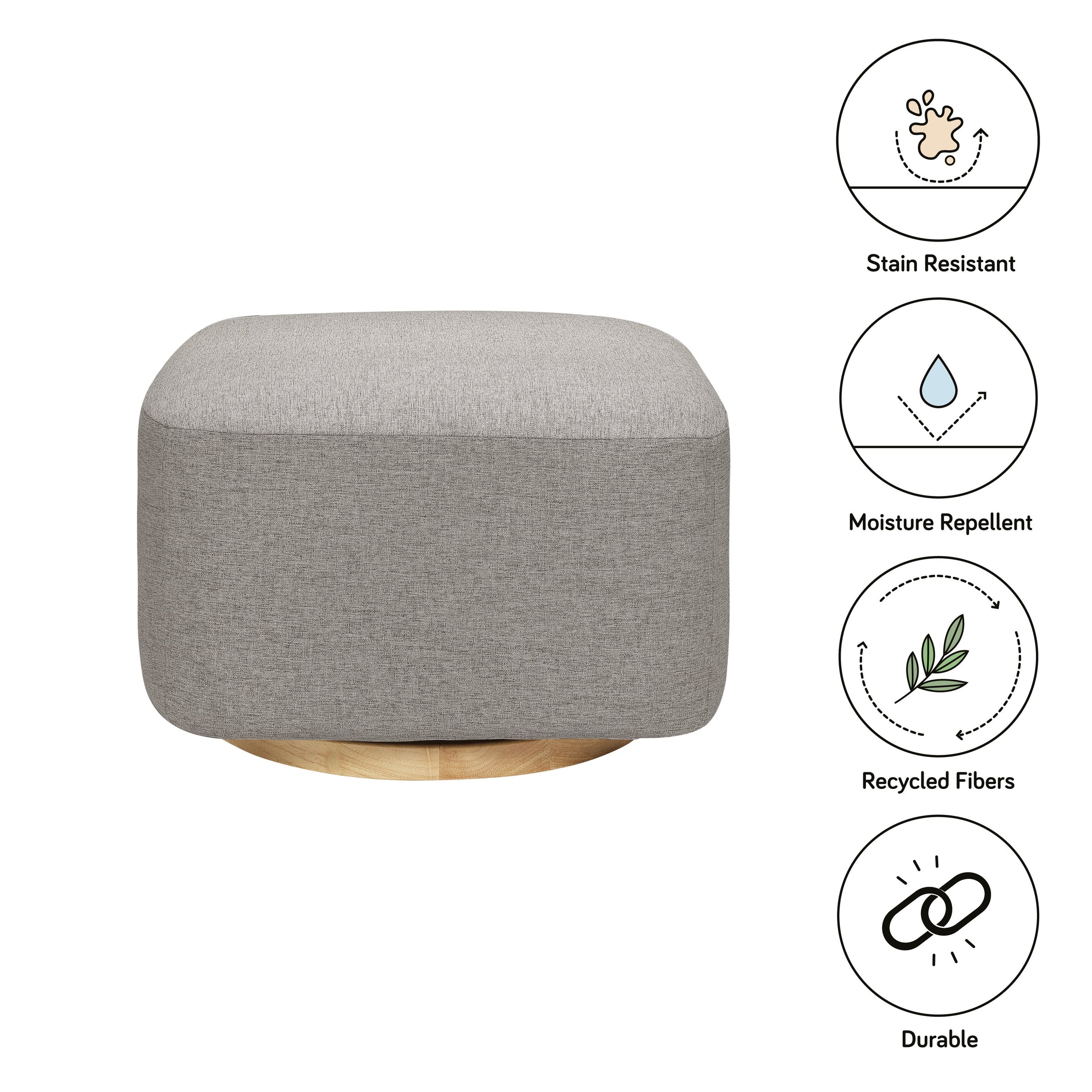 M26385PGEWLB,Kiwi Gliding Ottoman in Performance Grey Eco-Weave w/ Light Wood Base