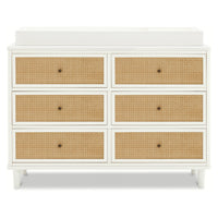 M23716RWHC,Marin with Cane 6 Drawer Assembled Dresser in Warm White and Honey Cane