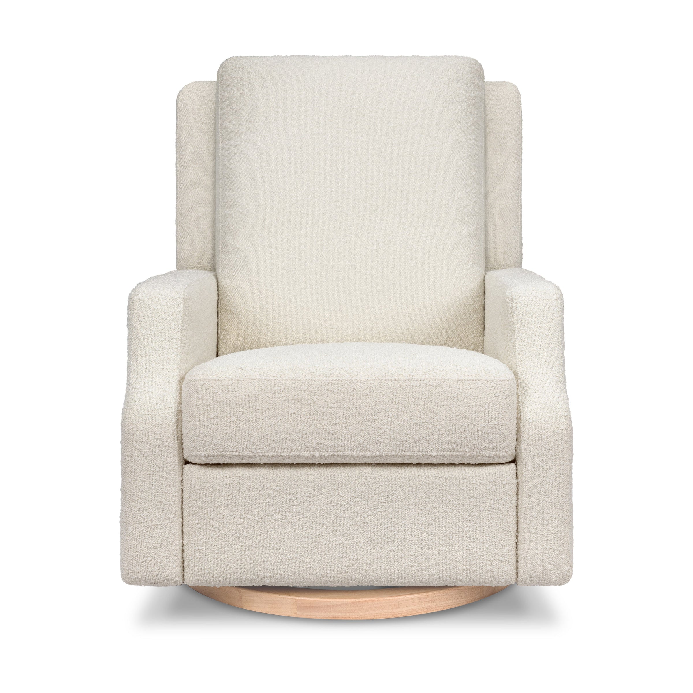 M22286WBLB,Crewe Electronic Swivel Glider Recliner in Ivory Boucle w/Light Wood Base