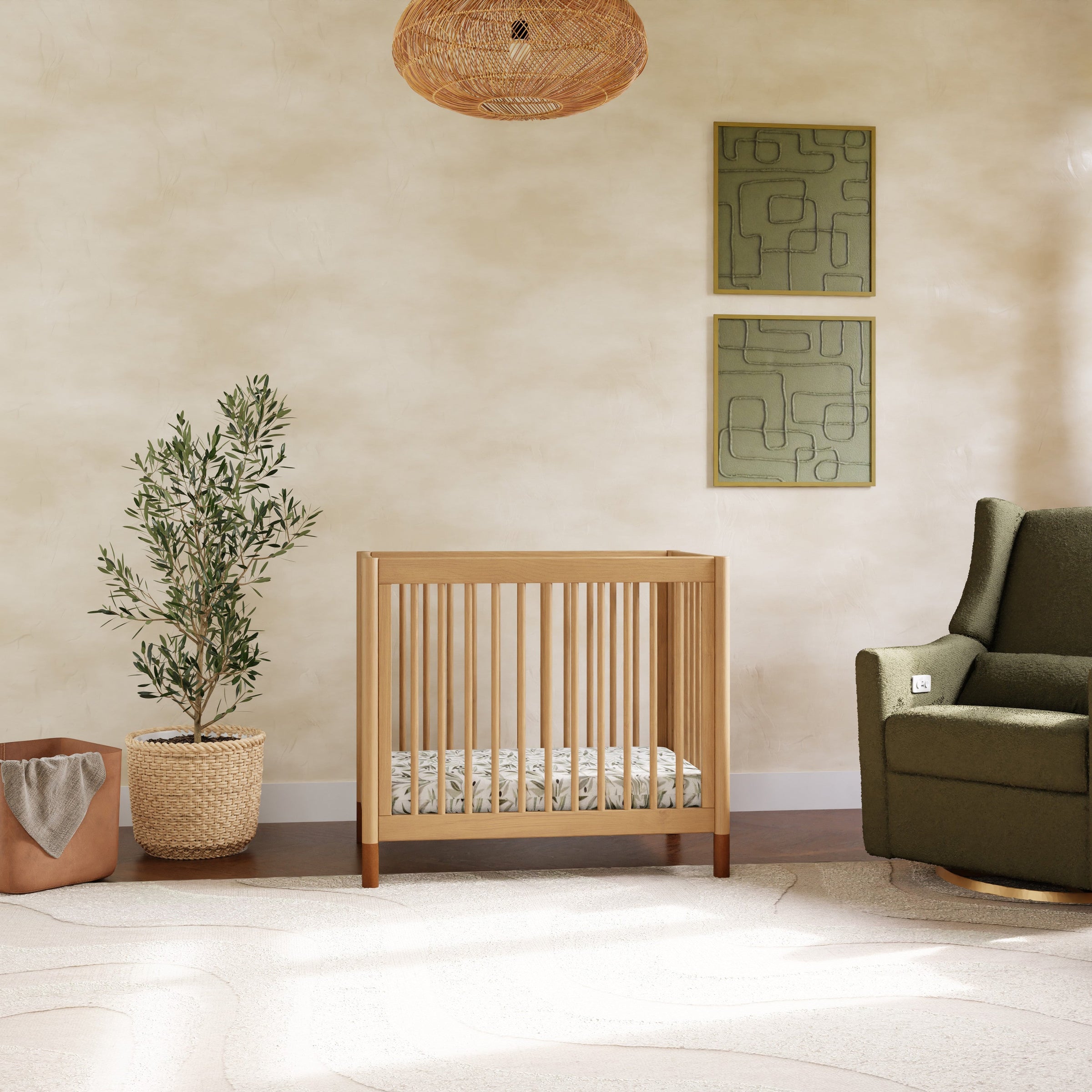 M12998HYVTL,Gelato 4-in-1 Convertible Mini Crib and Twin bed in Honey with Vegan Tan Leather Feet