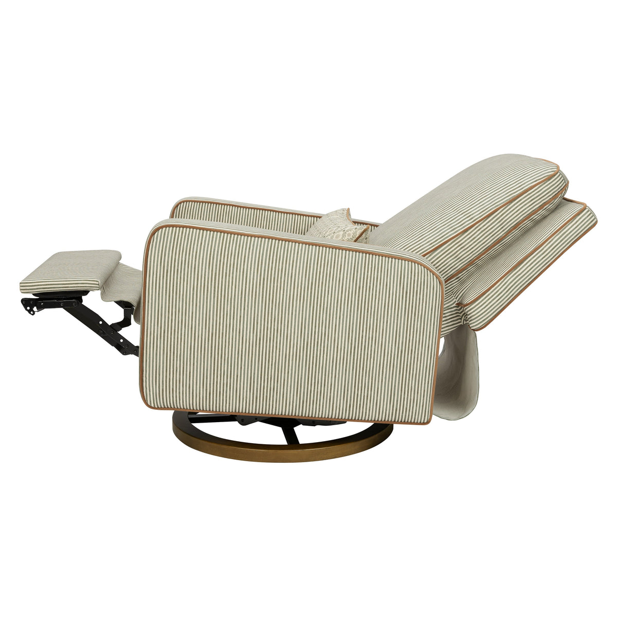 M23085OSCTB,Nate Berkus x Babyletto Sigi Power Recliner in Perf Olive Stripe Eco-Crossweave w/Toffee Base