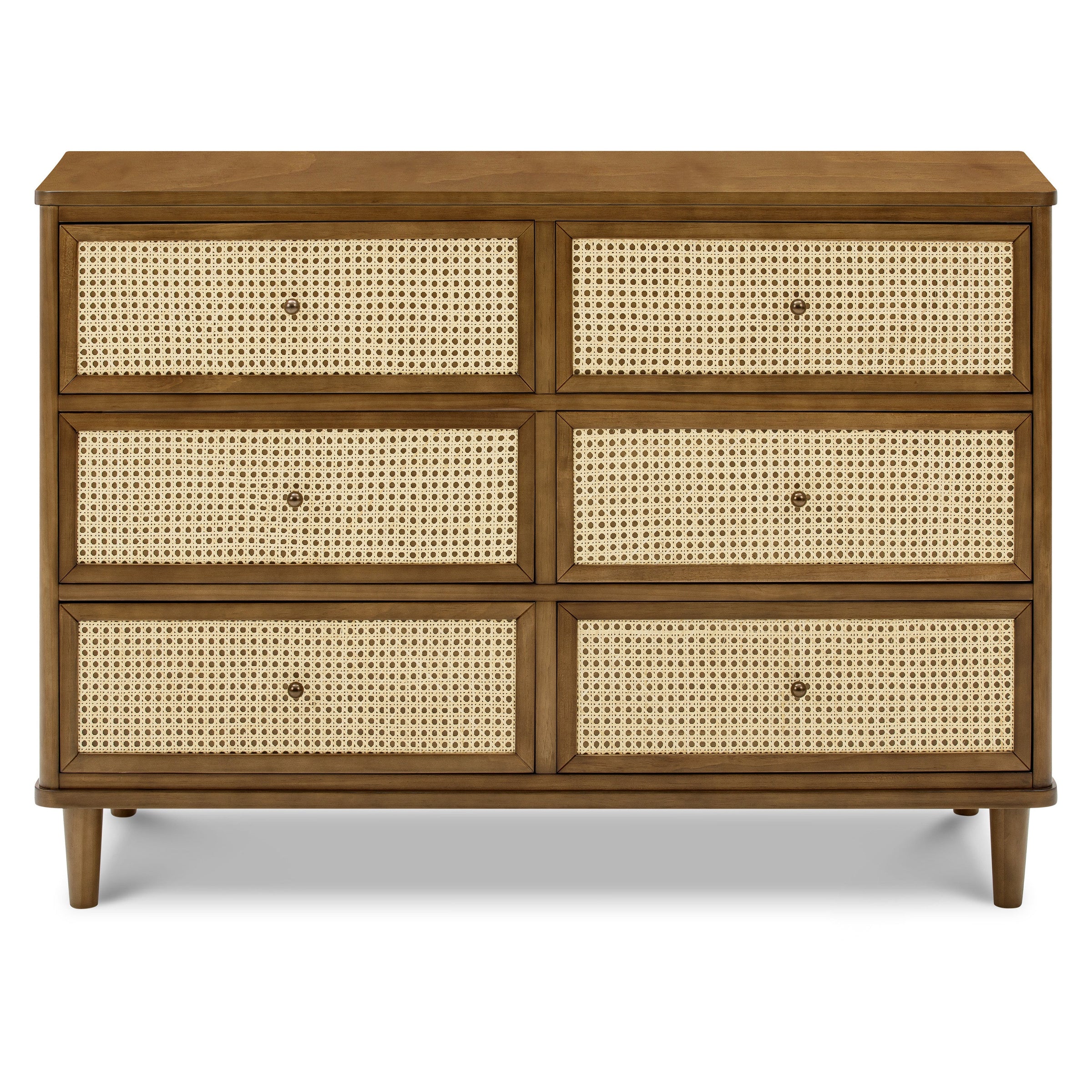 M23716NLBC,Marin with Cane 6 Drawer Assembled Dresser in Natural Walnut and Blonde Cane