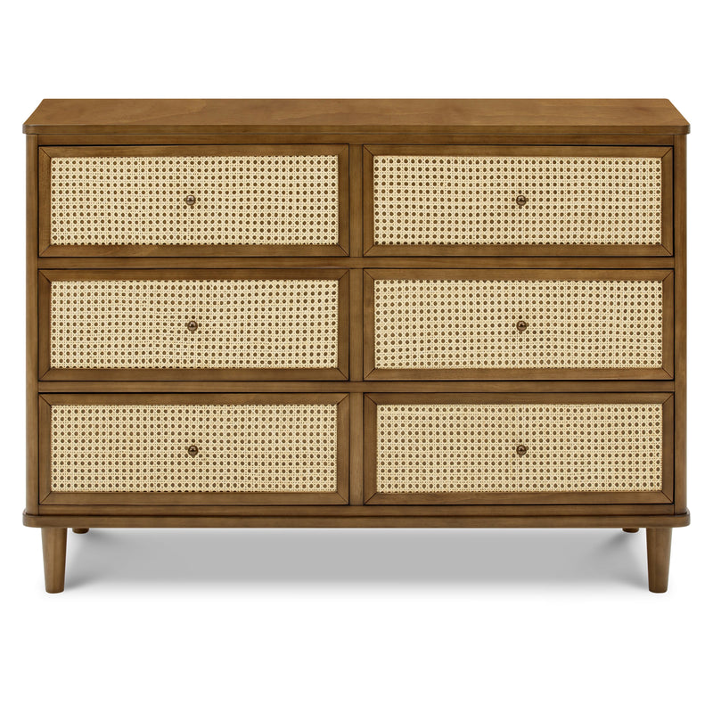 M23716NLBC,Marin with Cane 6 Drawer Assembled Dresser in Natural Walnut and Blonde Cane