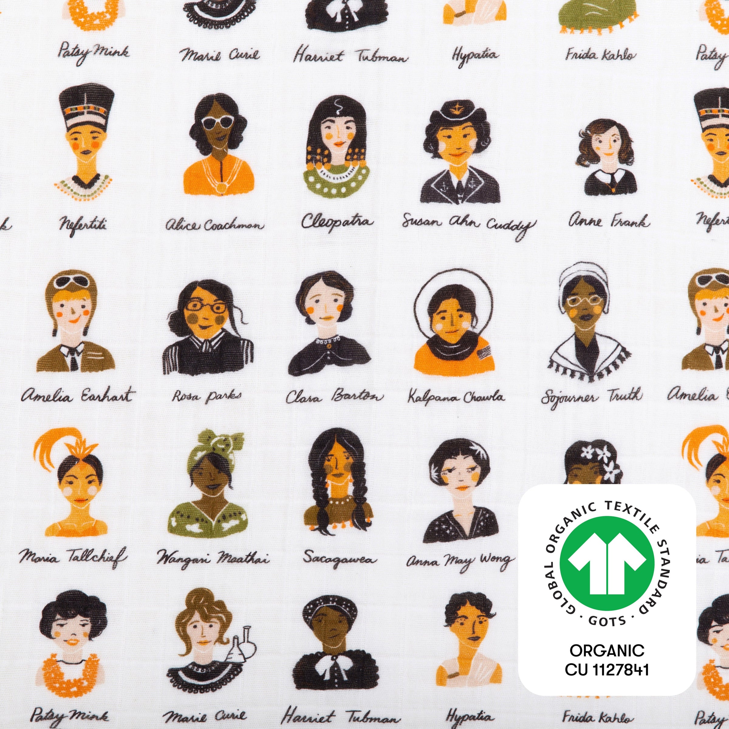 T28435,Women In History Muslin Crib Sheet in GOTS Certified Organic Cotton