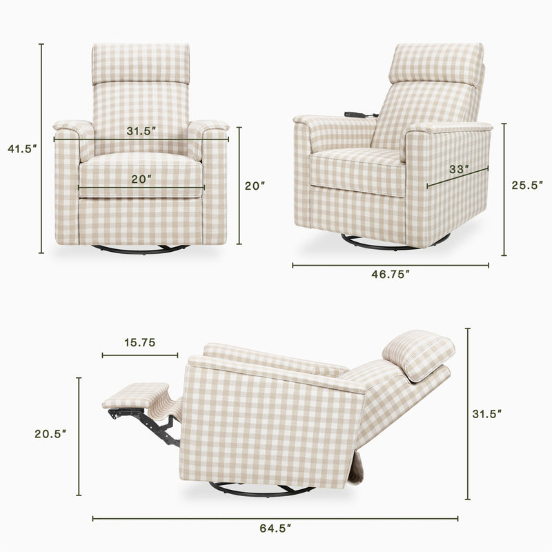 M17183TGH,Willa Deluxe Power Glider Recliner w/Heat&Massage in Tan Gingham