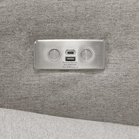 M23085PGEWLB,Sigi Glider Recliner w/ Electronic Control and USB in Performance Grey Eco-Weave w/Light Wood Base