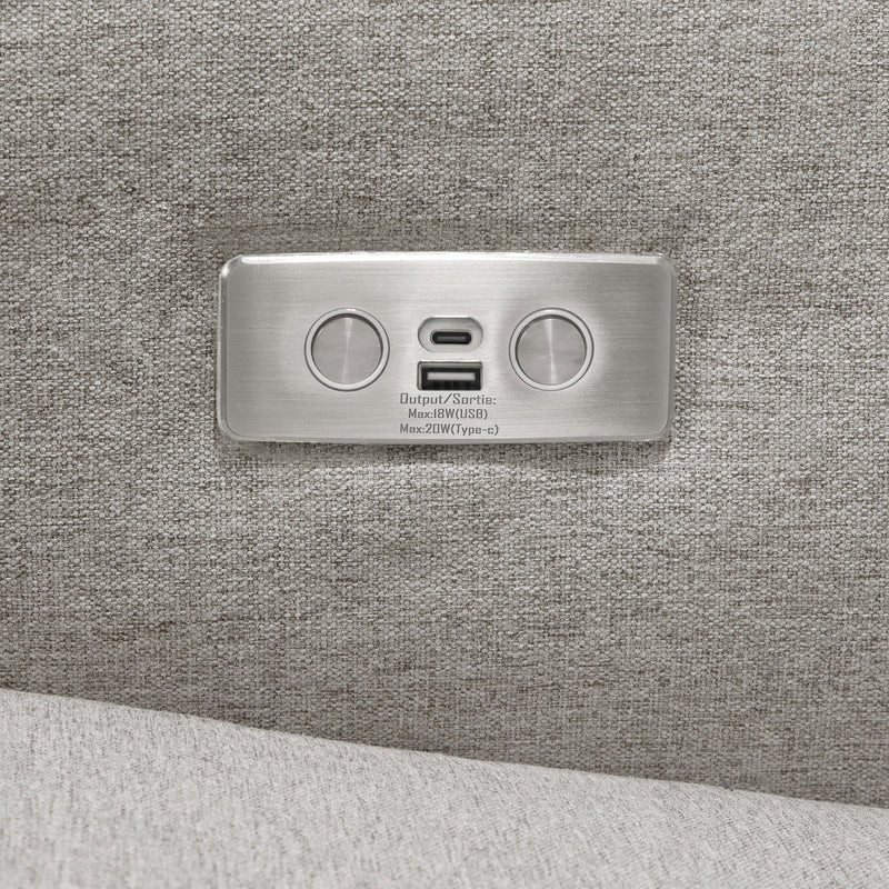 M23085PGEWLB,Sigi Glider Recliner w/ Electronic Control and USB in Performance Grey Eco-Weave w/Light Wood Base