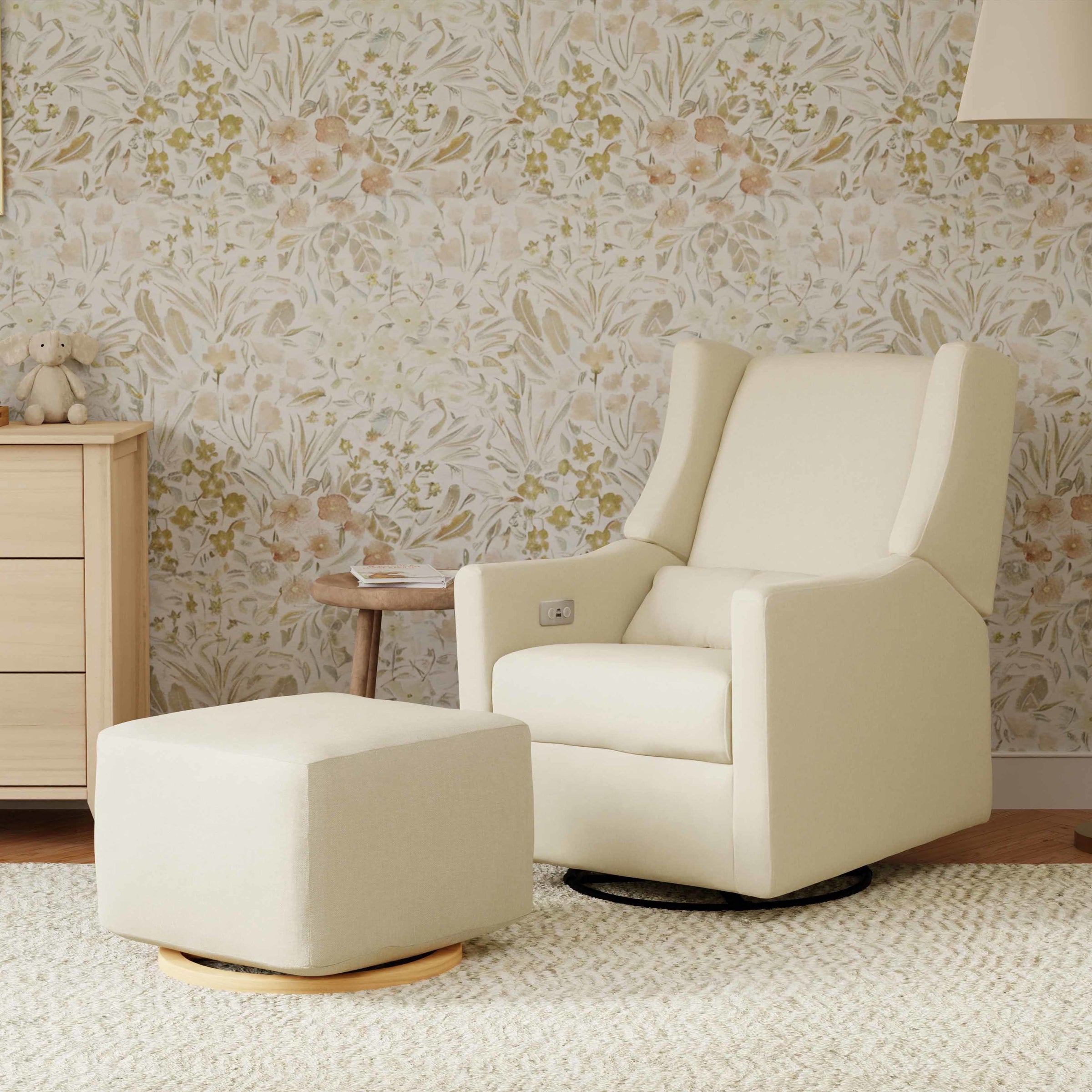 M26385PCMEWLB,Kiwi Gliding Ottoman in Performance Cream Eco-Weave w/ Light Wood Base