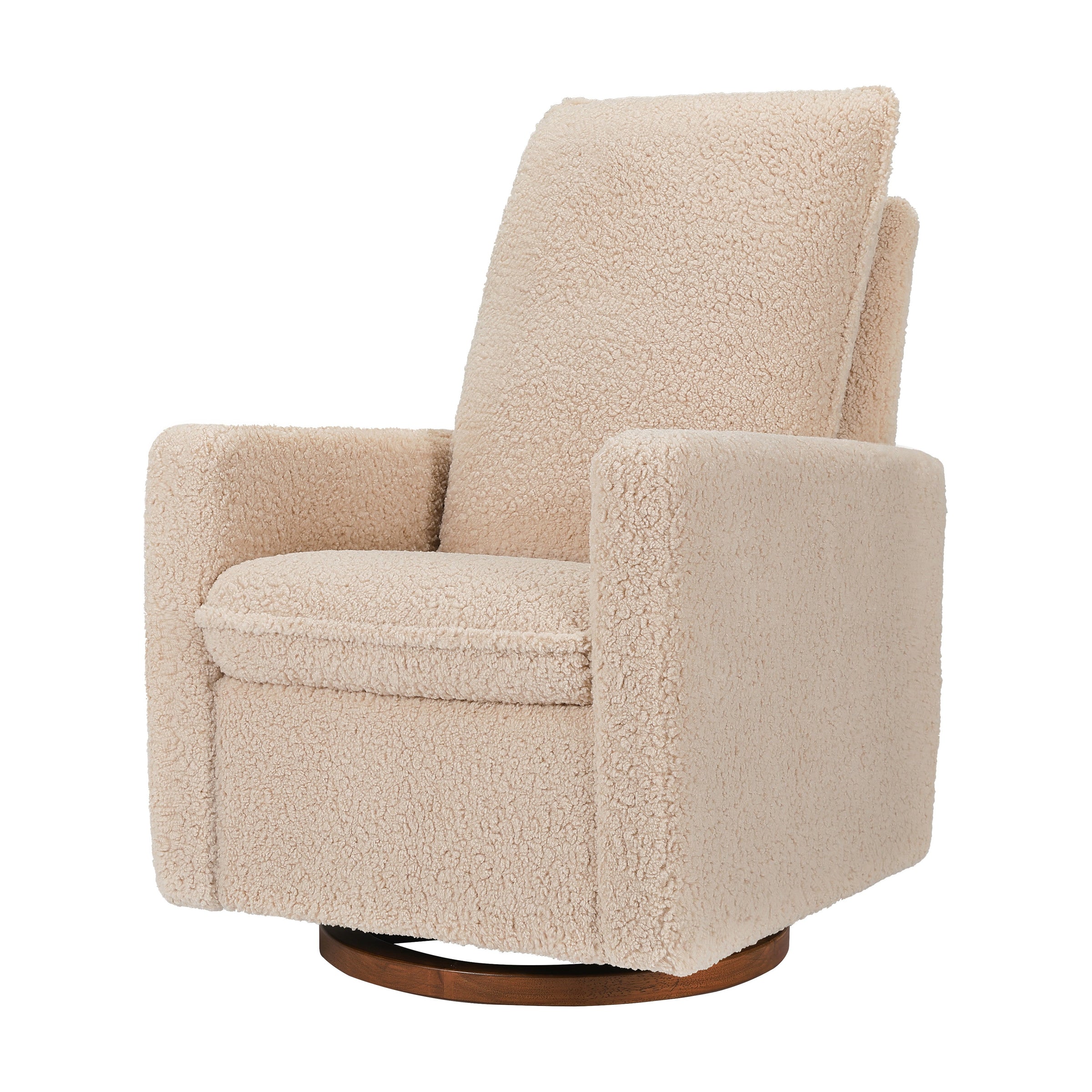 M20987CSGDB,Cali Pillowback Swivel Glider in Chai Shearling w/ Dark Wood Base