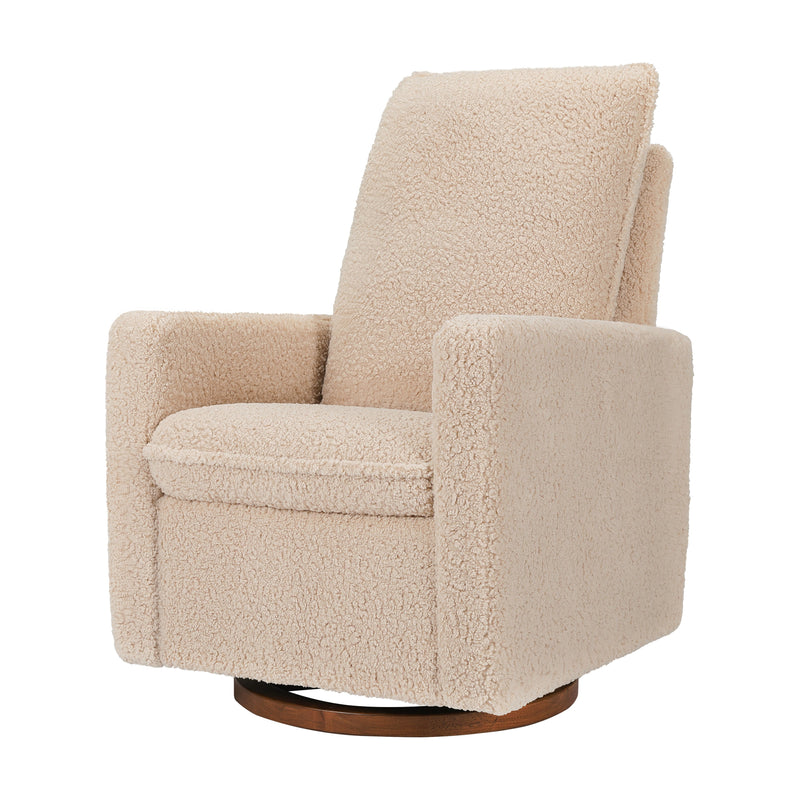 M20987CSGDB,Cali Pillowback Swivel Glider in Chai Shearling w/ Dark Wood Base