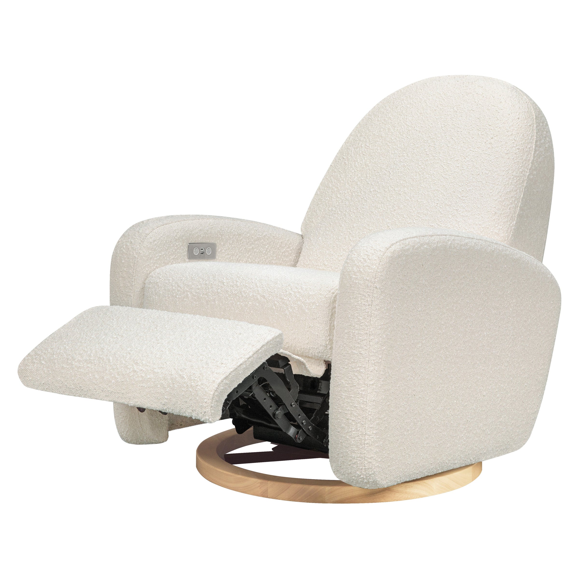 M23188WBLB,Nami Glider Recliner w/ Electronic Control and USB in Ivory Boucle w/Light Wood Base